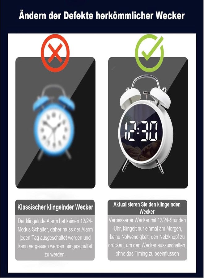 LEVGRY Digital Small Alarm Clock, 4.5 Inch Double Bell Intelligent LED AlarmClock, Silent Metal AlarmClock with Night Light, Bedside Loud Alarm Clock for Heavy Sleepers Adults Kids Teenager (White) - Image 5